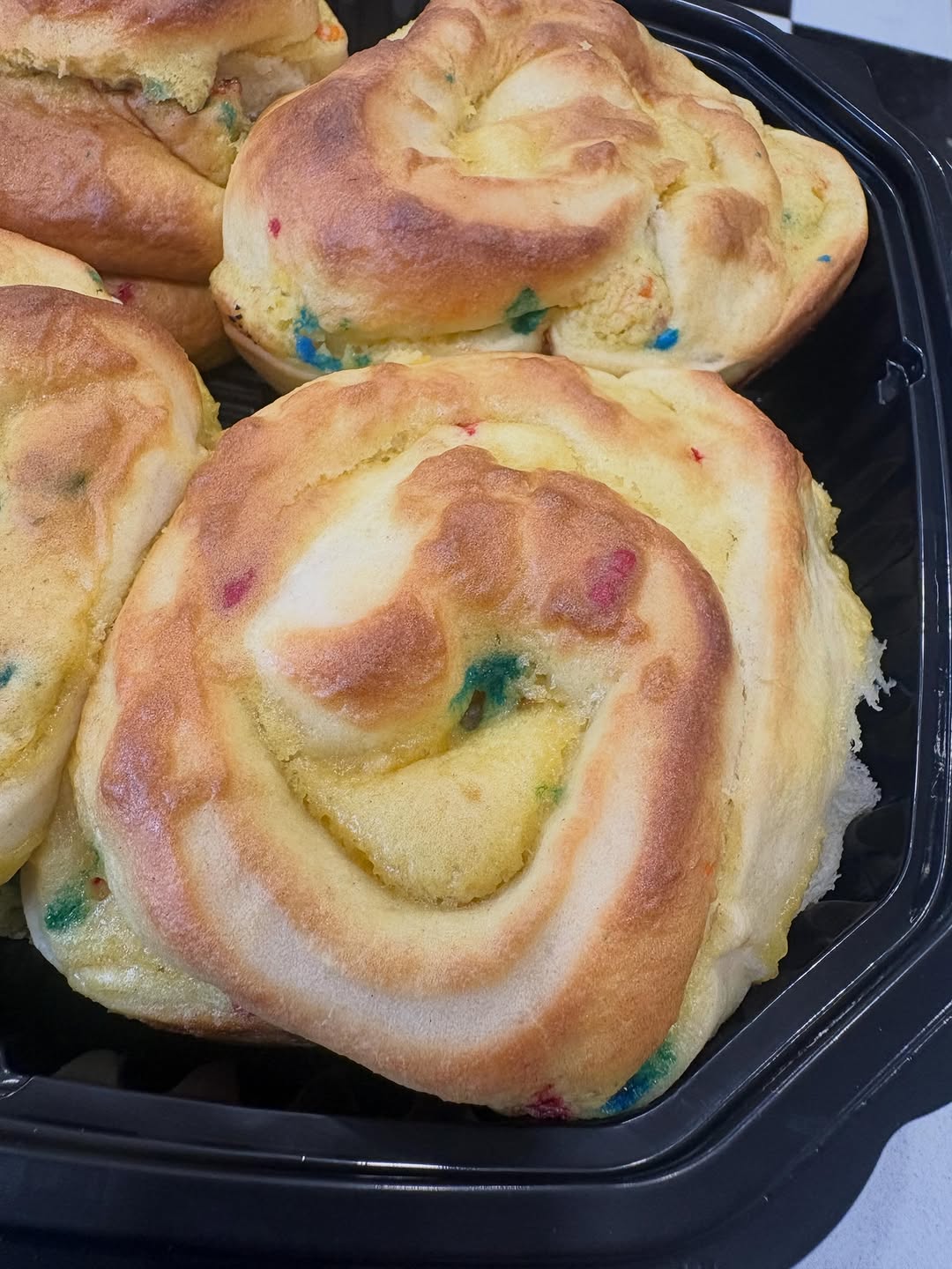 Funfetti cinnamon bun with sprinkles